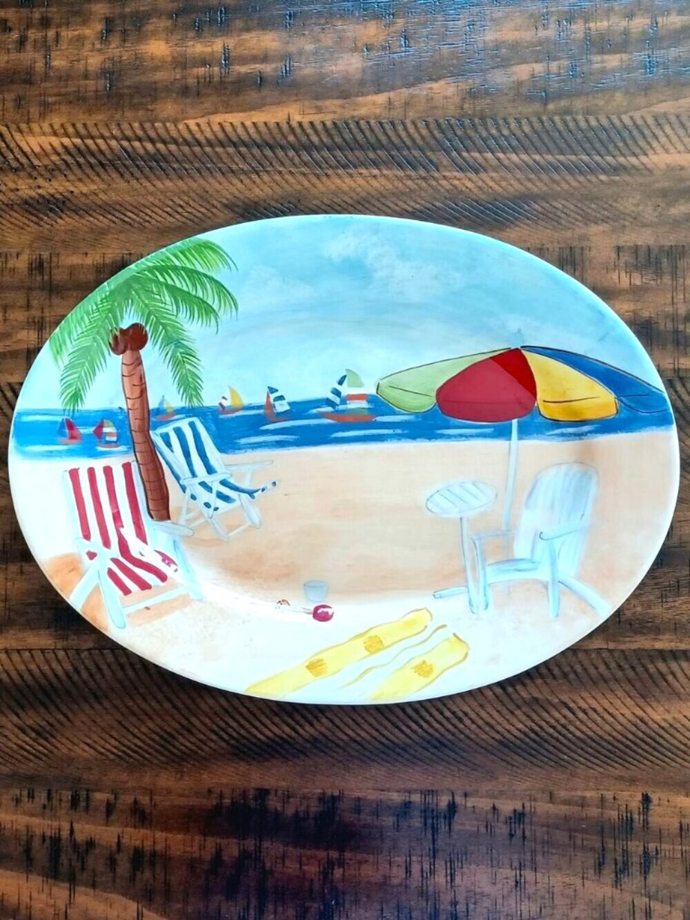 Stonelite Day At The Beach Oval Serving Platter Coastal Decor